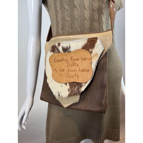 Leather & Cowhide Shoulder Bag With Rustic Country Engraving On Flap For Western - Picture 14 of 16